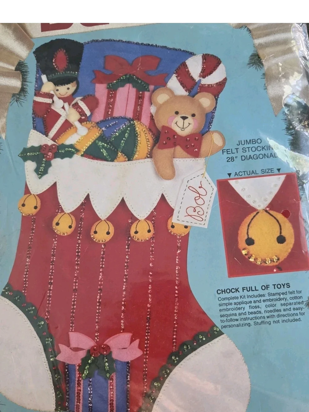 Vintage Bucilla Jumbo Felt Stocking Kit 28” 82913 Chock Full of Toys 1991 NEW